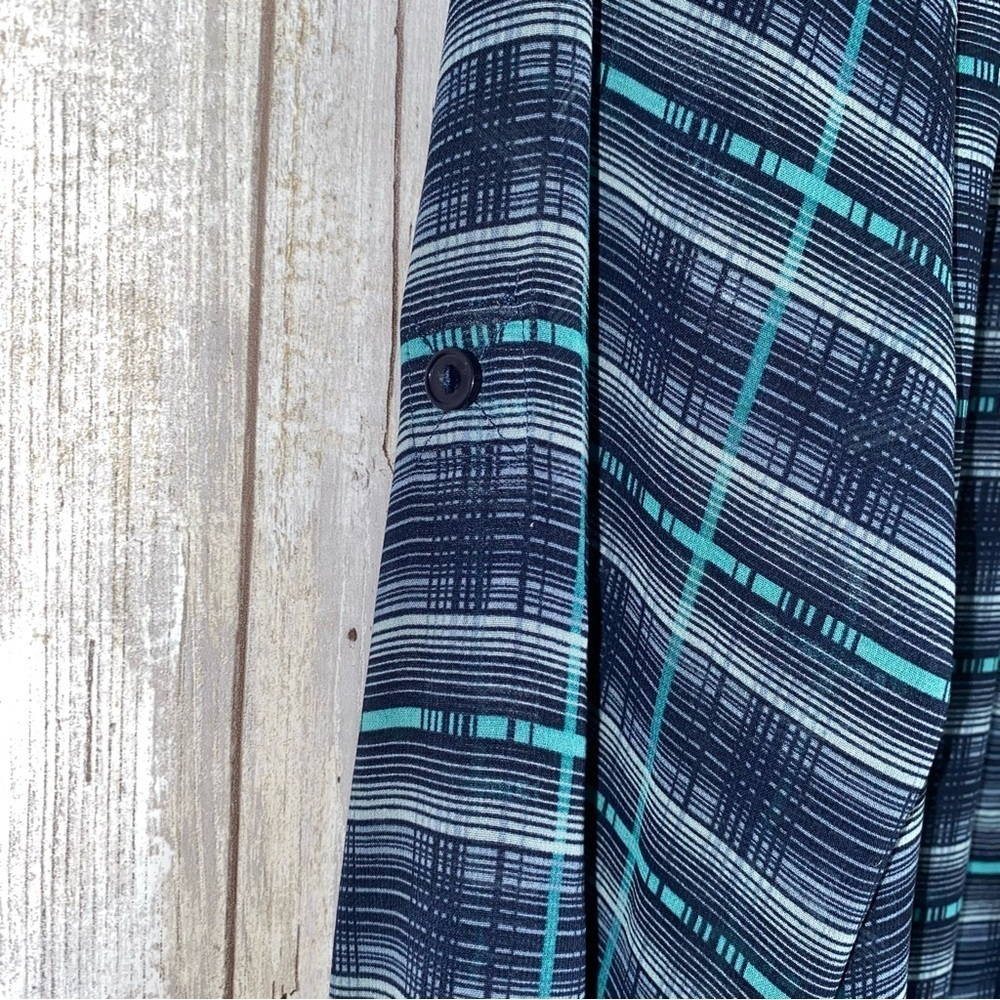 Loft Sheer Multi Blue Plaid Popover - Picture 4 of 6